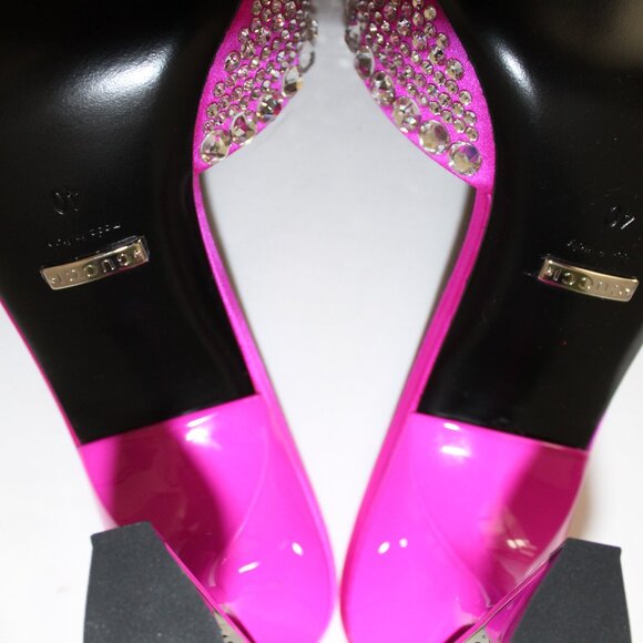 NWB Gucci Jeweled Beaded Raso Seta Fuchsia Heels Sandals 40 749663 - Picture 10 of 10
